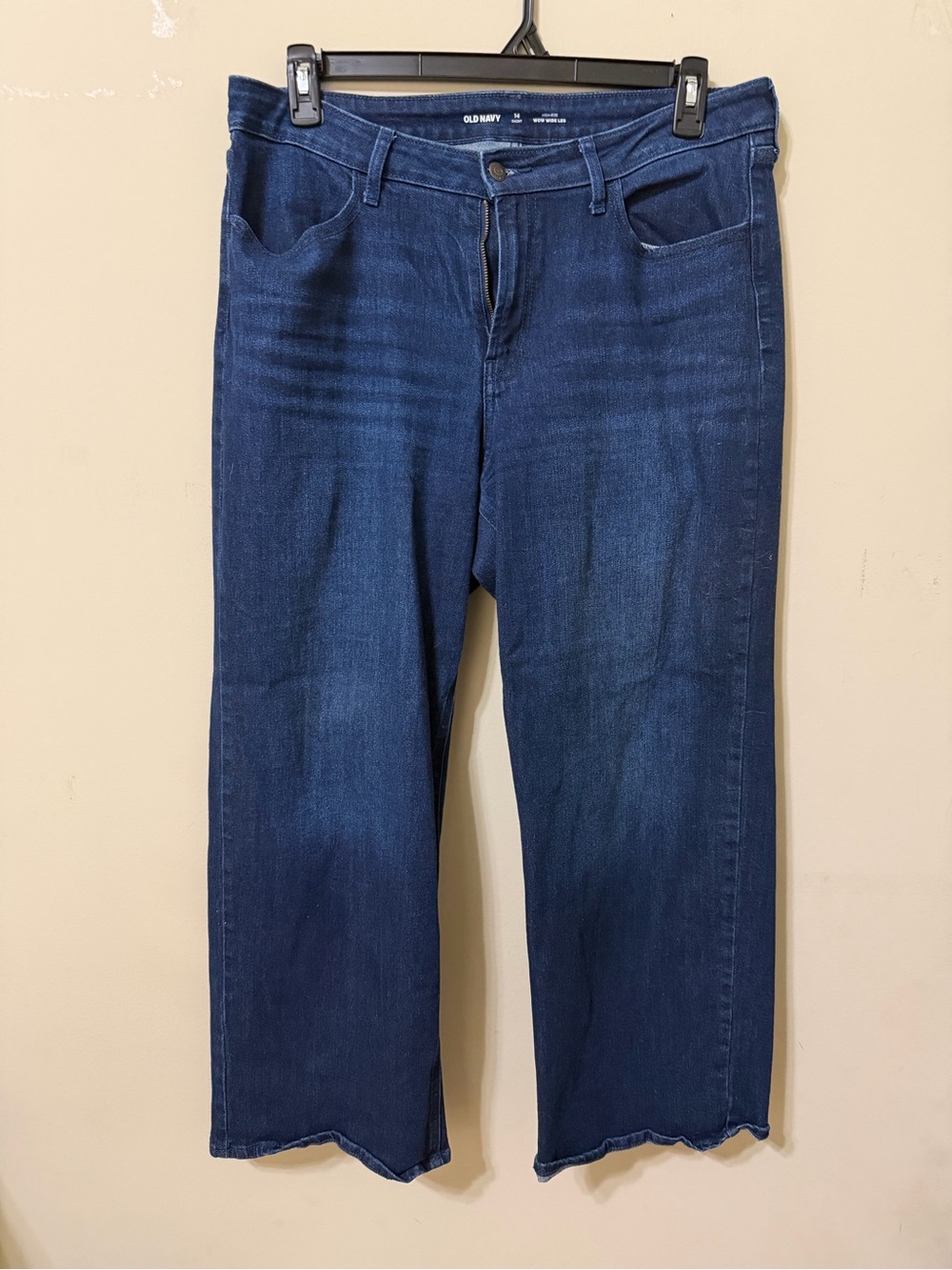 Old Navy Women's Dark Indigo WOW Wide-Leg Jeans 14 short worn once euc